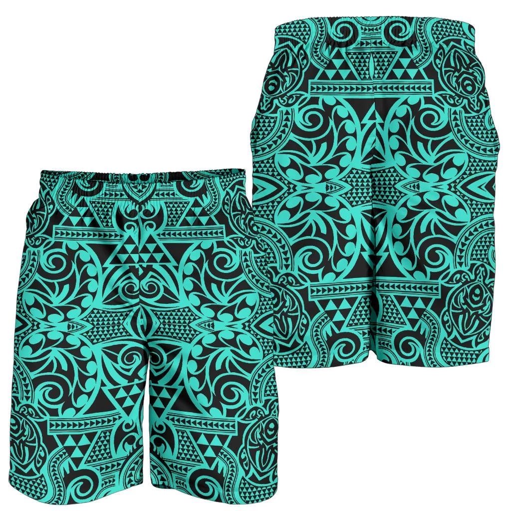 Polynesian Kakau Turtle Turquoise Men's Short Turquoise - Polynesian Pride