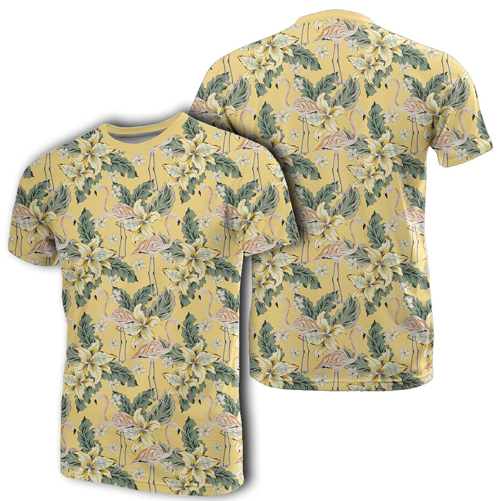 Hawaii Tropical Flamingo Yellow T Shirt Unisex White - Polynesian Pride