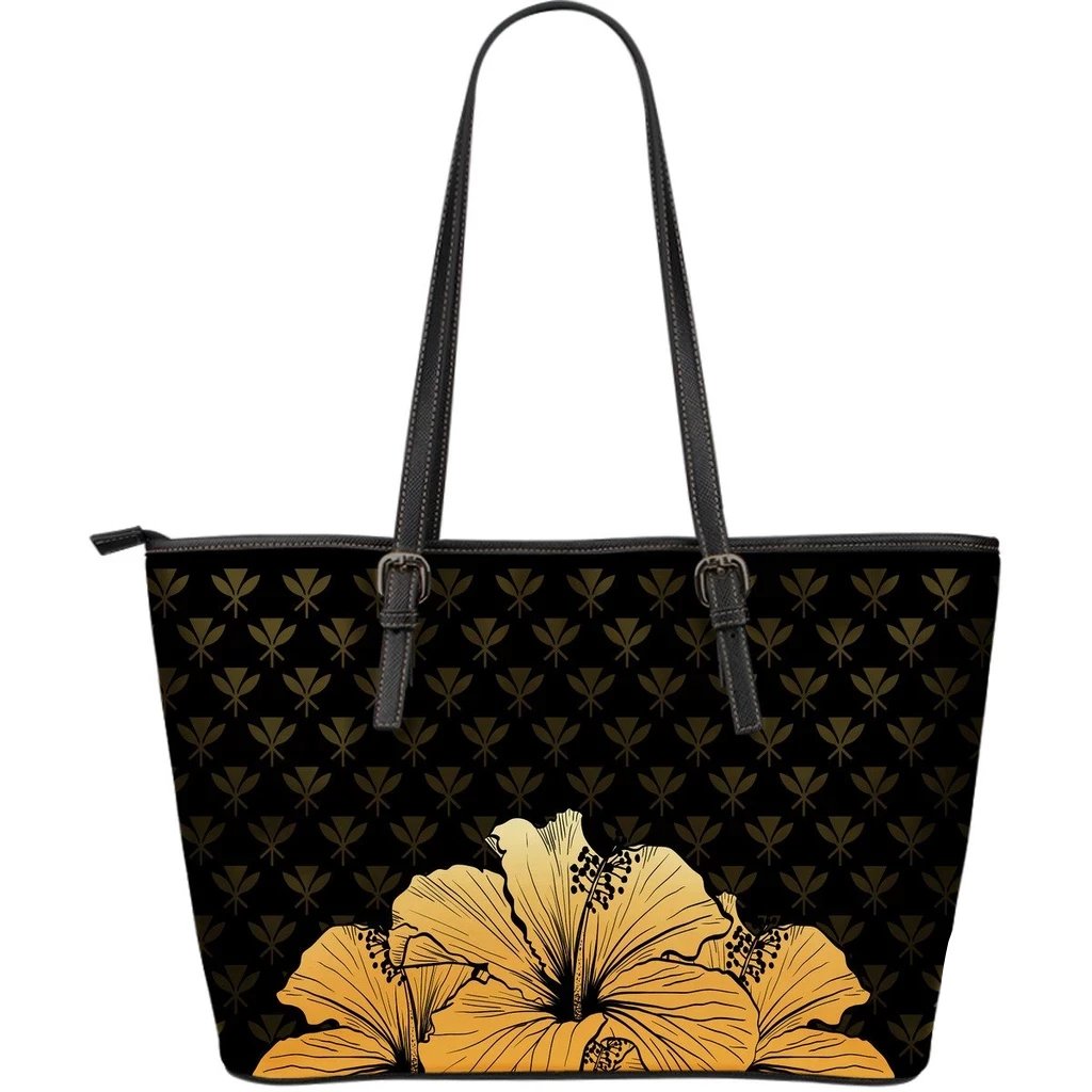 Kanaka Hibiscus Large Leather Tote Gold - Rich Style Gold - Polynesian Pride