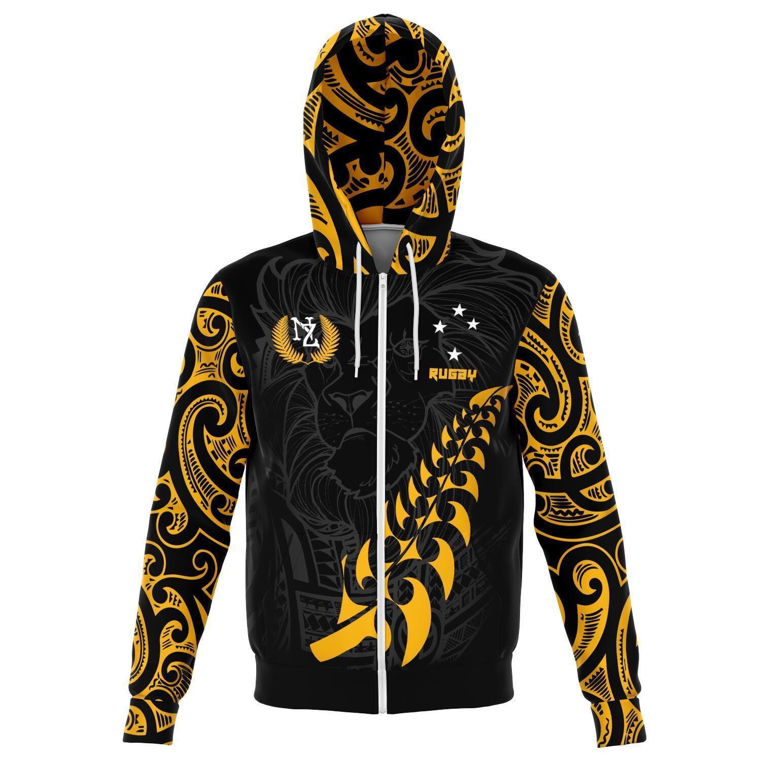 New Zealand Maori Lion Rugby Zip Hoodie Unisex Art - Polynesian Pride