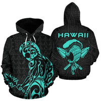 Polynesian Kakau Helmet Weapon Turquoise Kanaka Warrior Hoodie (Zip) Unisex Turquoise - Polynesian Pride