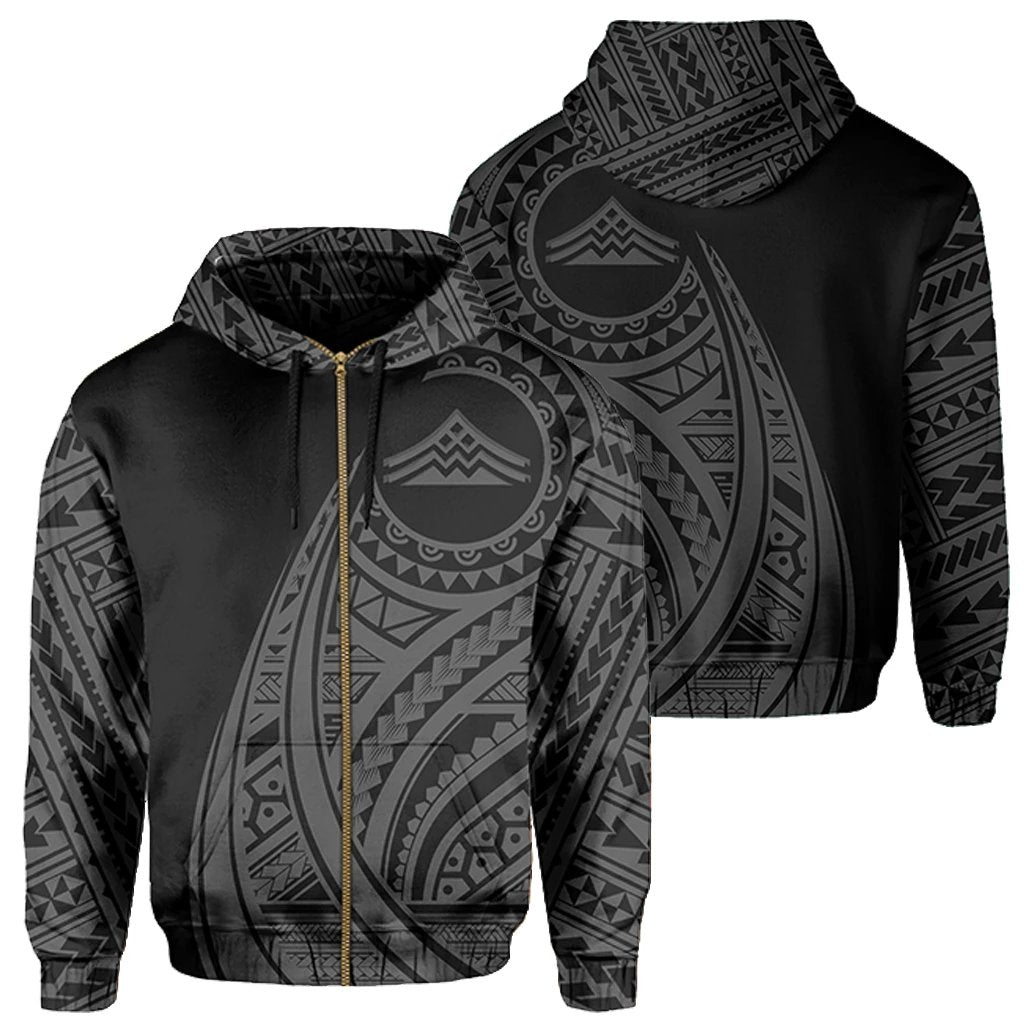 Hawaii Mauna Kea Polynesian Zip up Hoodie Tatoo Style Grey Unisex Grey - Polynesian Pride