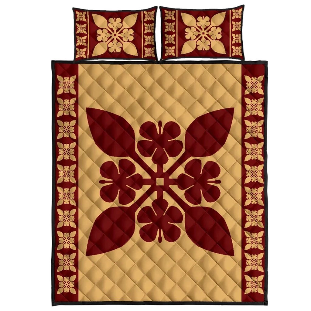Hawaiian Quilt Pattern Hibiscus Lovely Quilt Bed Set Gold - Polynesian Pride