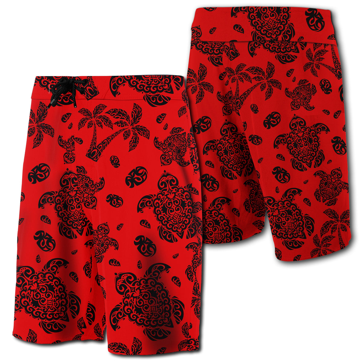 Hawaii Polynesian Turtle Palm And Sea Pebbles Board Shorts Red Men Red - Polynesian Pride