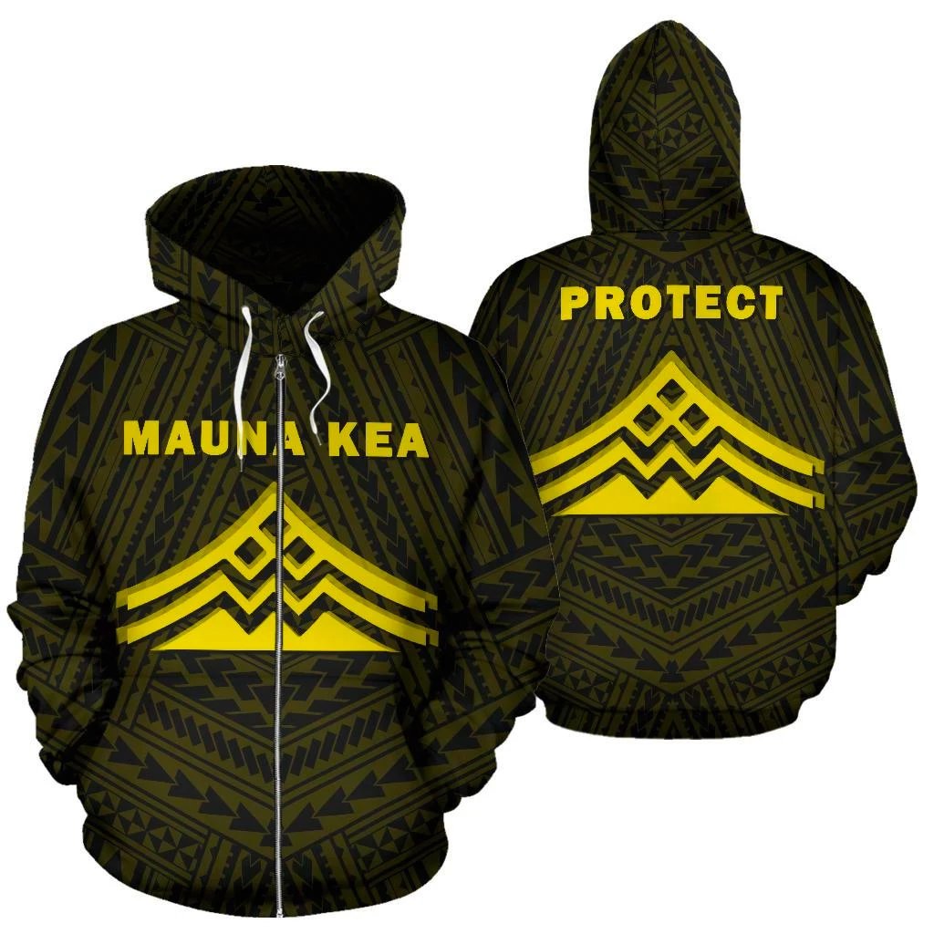 Hawaii Mauna Kea Polynesian Zip up Hoodie Yellow Unisex Yellow - Polynesian Pride