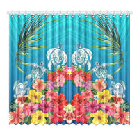 Three Turtle And Hibiscus Window Curtain( Two Piece) Blue One Size 52"x96"(Two Piece) Blue - Polynesian Pride