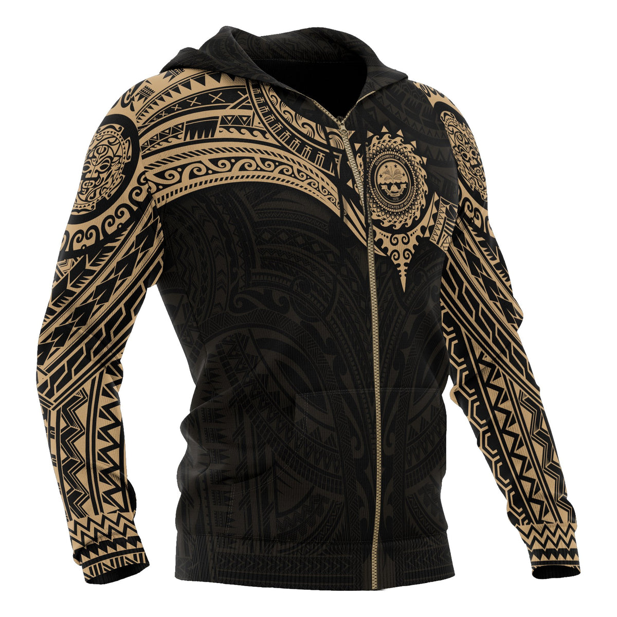 Federated States of Micronesia Zip up Hoodie Gold Heart Shield - Polynesian Pride