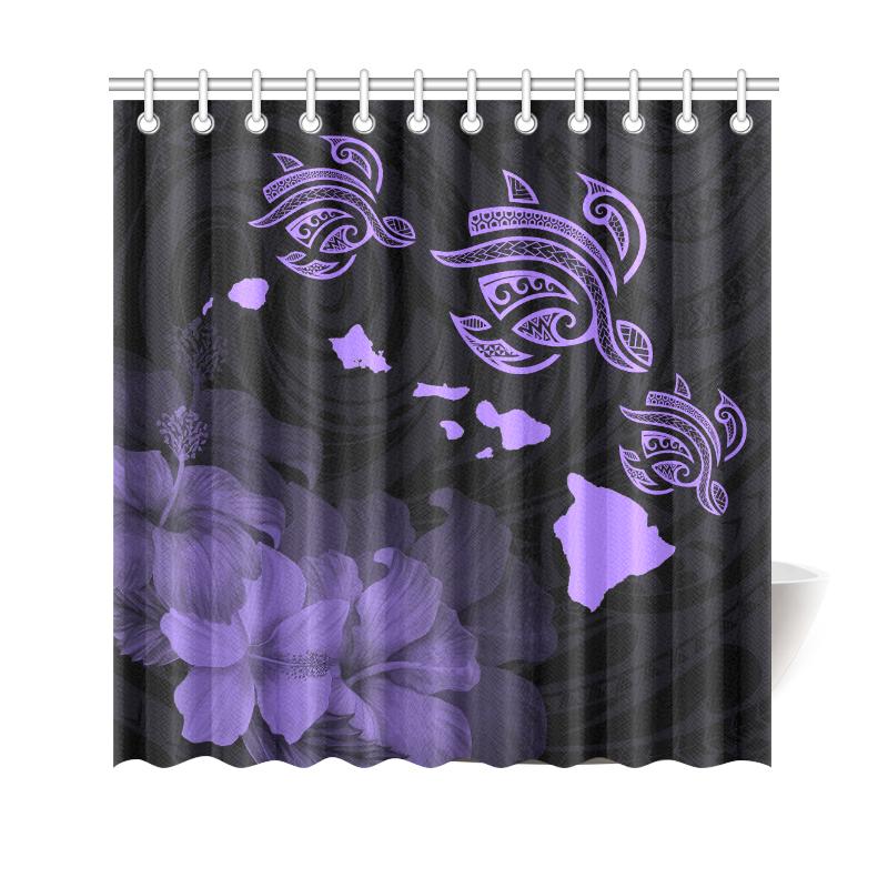 Hawaii Hibiscus Map Polynesian Ancient Violet Turtle Shower Curtain 177 x 172 (cm) Violet - Polynesian Pride