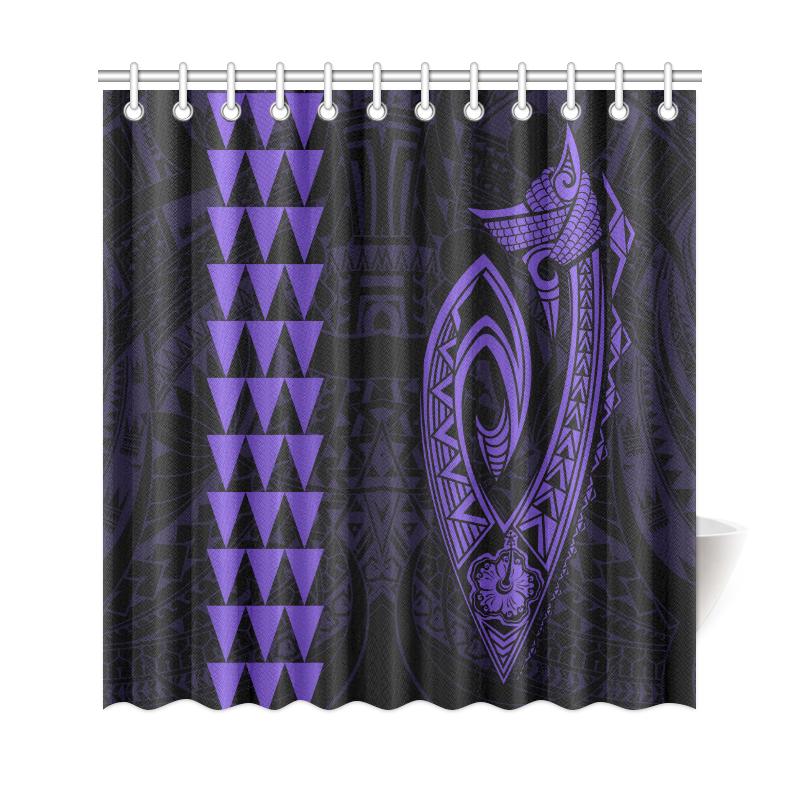 Hawaii Kakau Makau Fish Hook Polynesian Shower Curtain - Purple - Polynesian Pride
