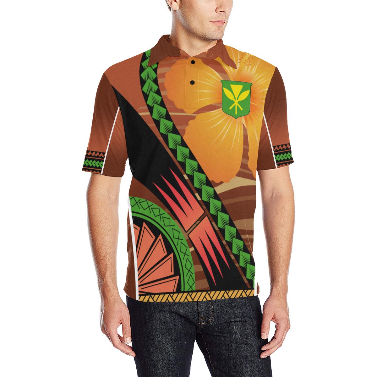 Hawaii All Over Print Polo Shirt Kanaka Maoli FLag Sport Style Unisex Orange - Polynesian Pride