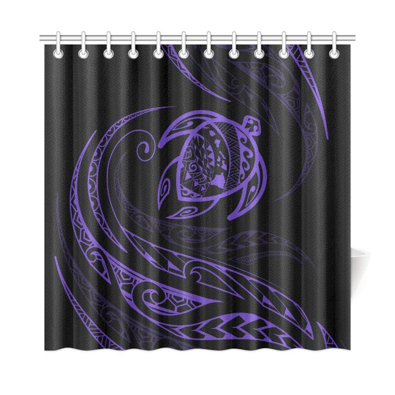 Hawaii Turtle Shower Curtain - Purple - Frida Style 177 x 172 (cm) Black - Polynesian Pride