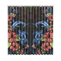 Turtle And Shark With Hibiscus Window Curtain ( Two Piece) One Size 50"x108"(Two Piece) Black - Polynesian Pride