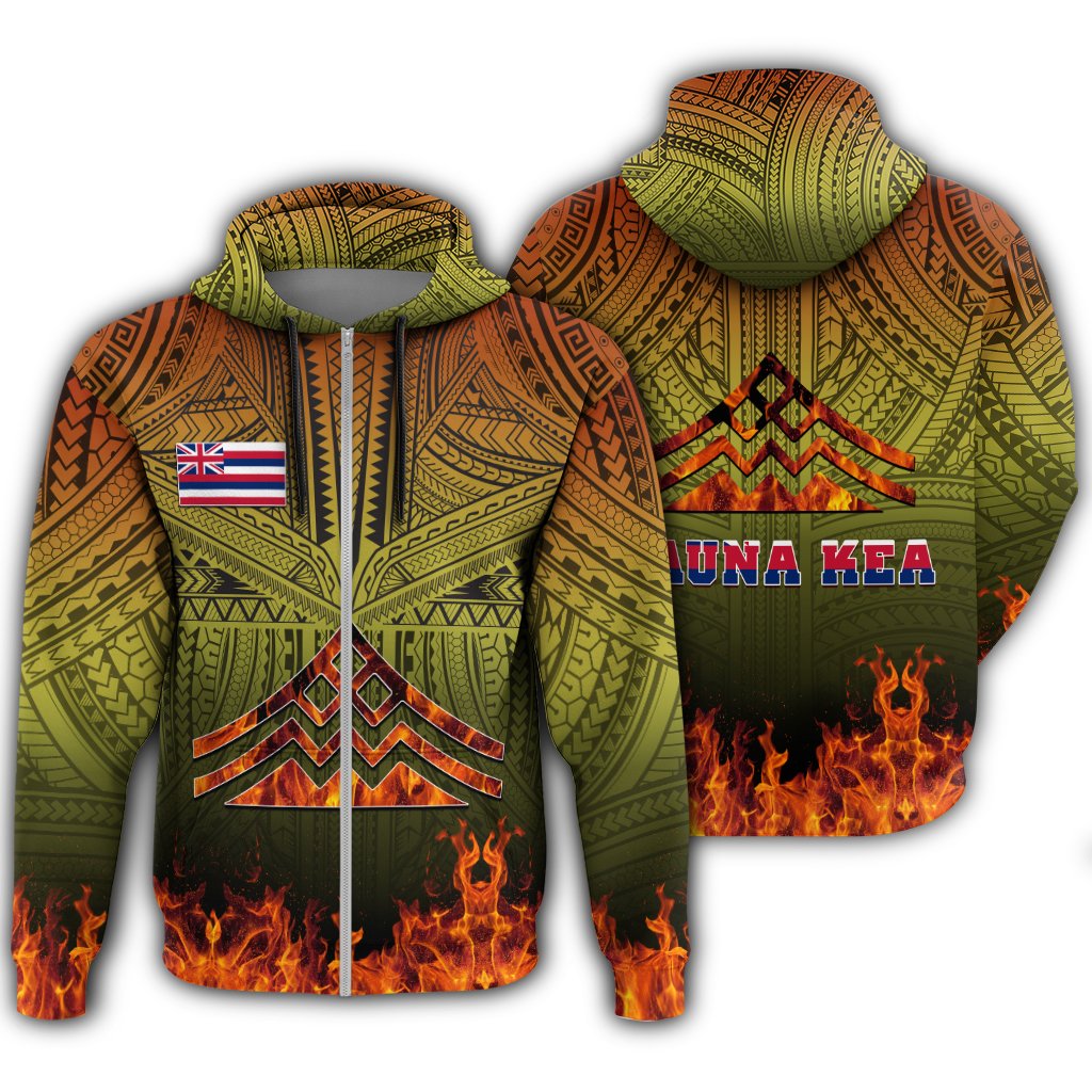 Hawaiian Polynesian Mauna Kea Fire Zipper Hoodie Burn Style Unisex Art - Polynesian Pride