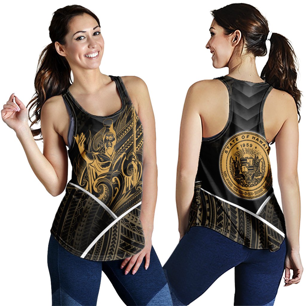 Hawaiian - King's Hawaii Coat Of Arms Polynesian Racerback Tank - Mana Style - AH Black - Polynesian Pride