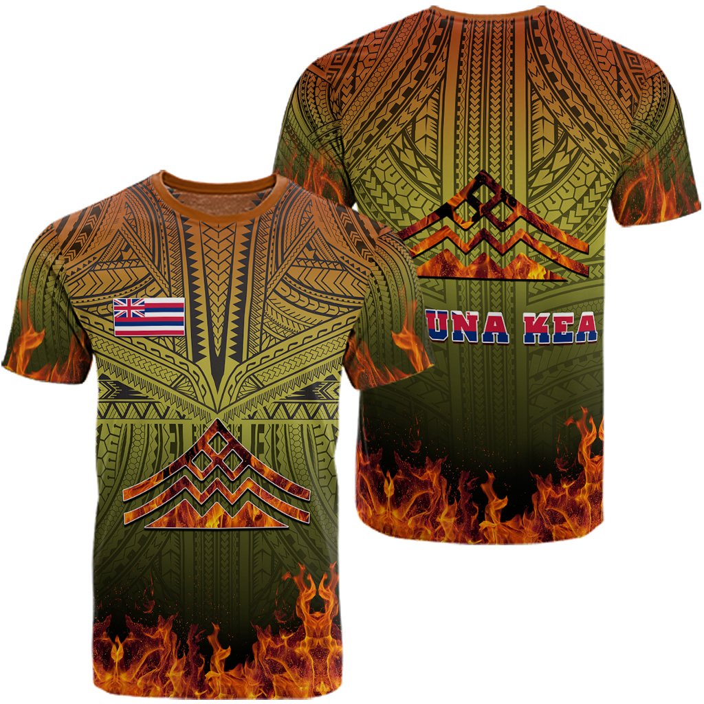 Hawaiian Polynesian Mauna Kea Fire T Shirt Burn Style AH Unisex Orange - Polynesian Pride