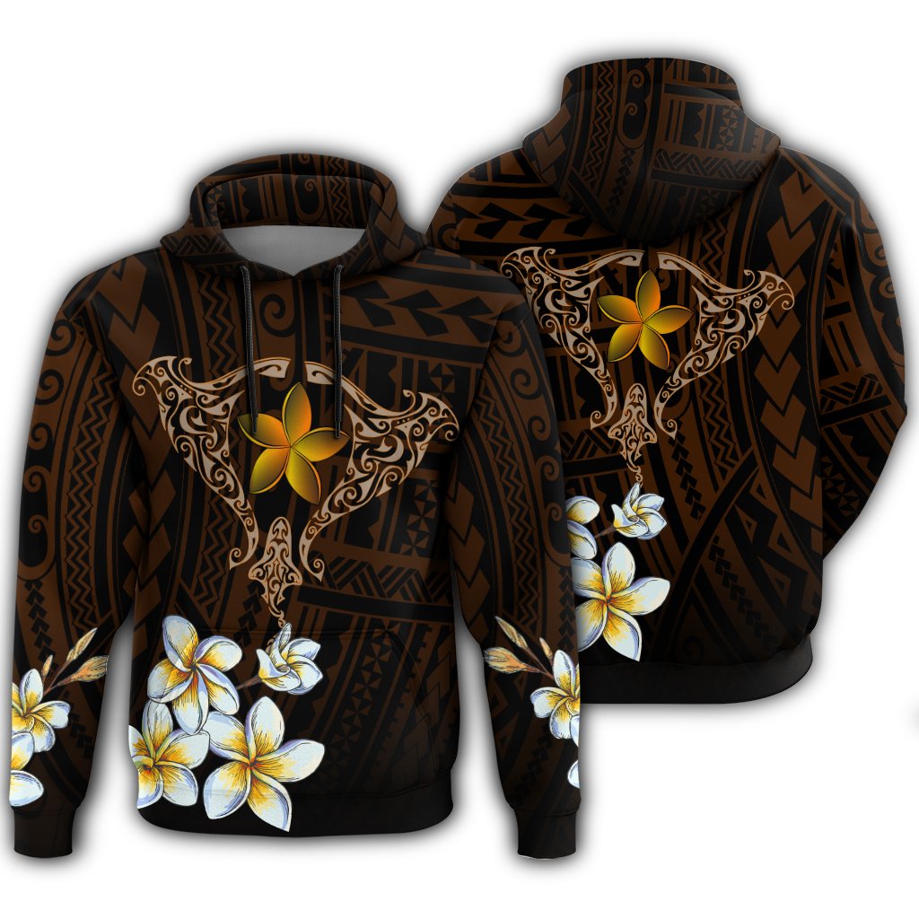 Hawaiian Plumeria Ray Hoodie Rise Style Unisex Orange - Polynesian Pride