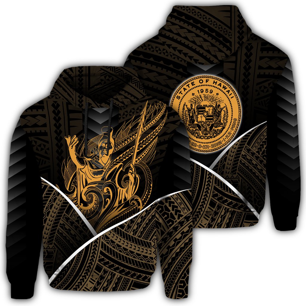 Hawaiian Kings Hawaii Coat of Arms Polynesian Hoodie Mana Style Unisex Black - Polynesian Pride