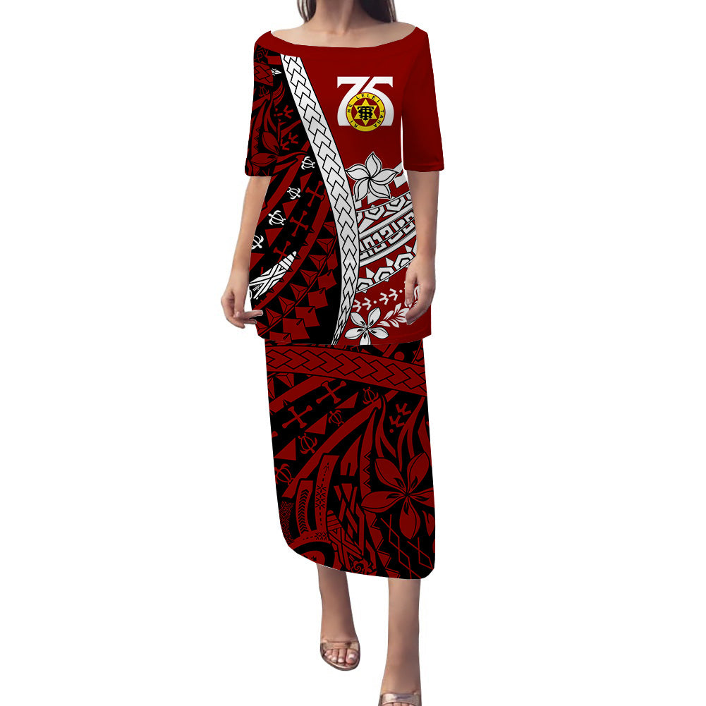 Tonga High School 75th Anniversary Tonga Puletaha Dress Red Polynesian Minimalist Style LT9 Red - Polynesian Pride