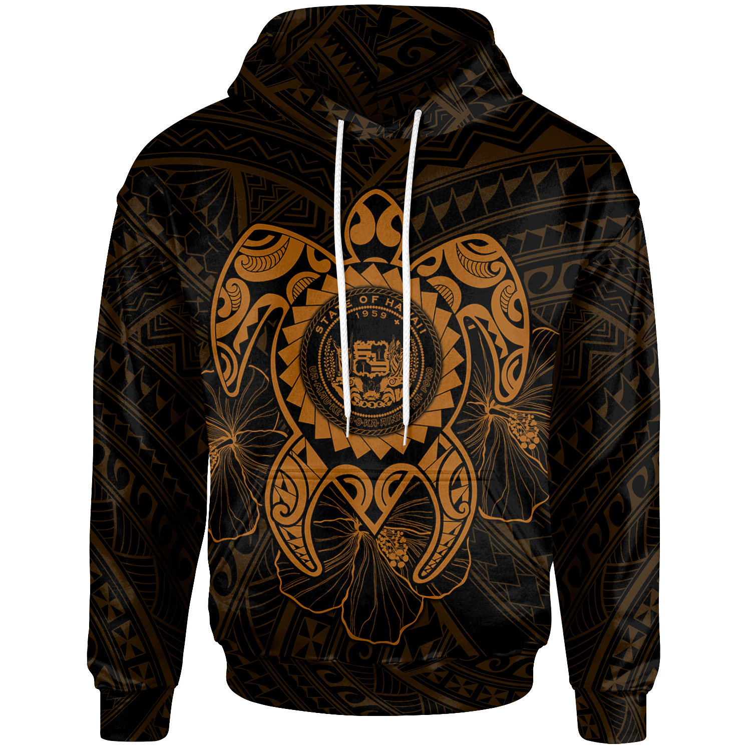 Hawaii Polynesian Hoodie Vintage Polynesian Turtle (Golden) Unisex Golden - Polynesian Pride