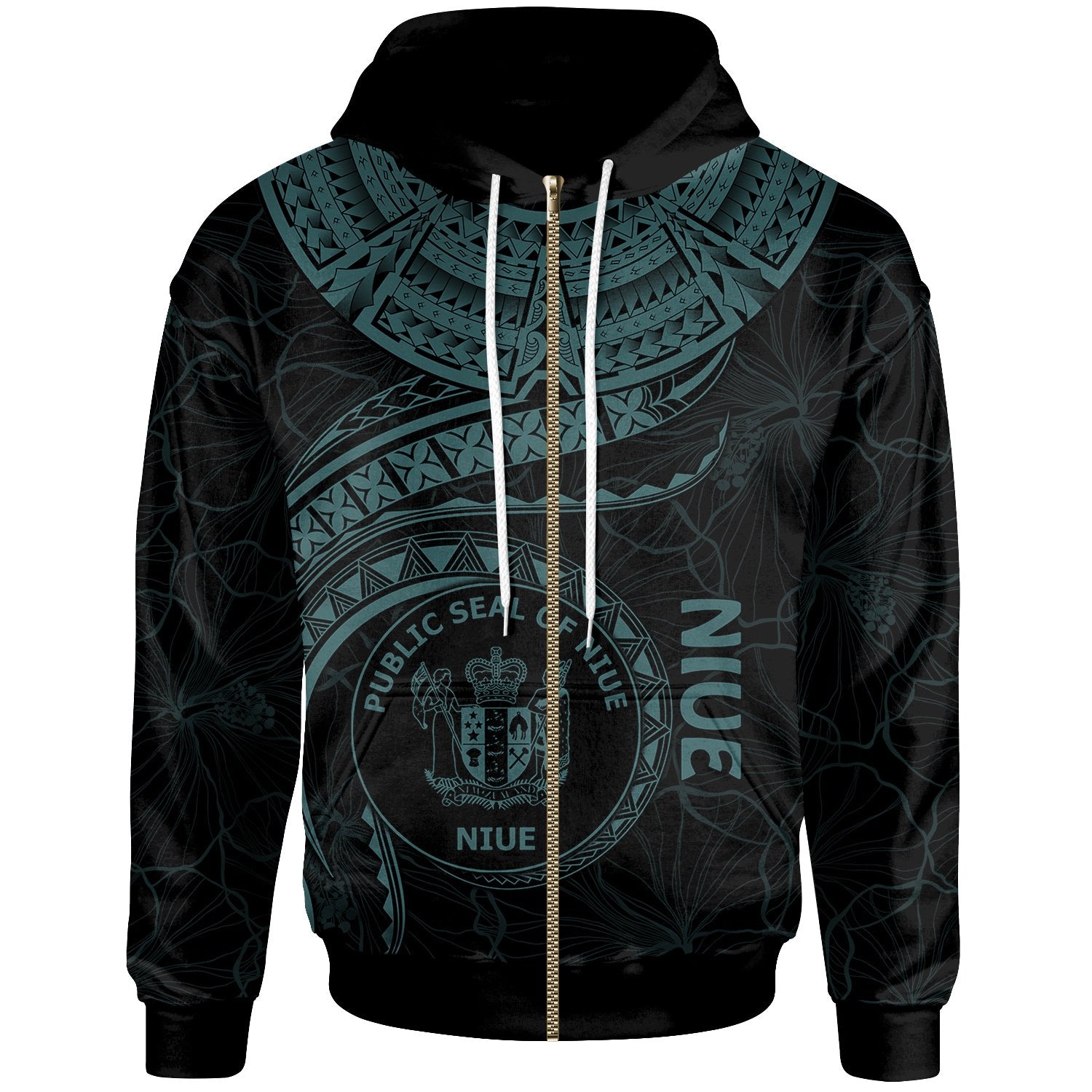 Niue Polynesian Zip up Hoodie Niue Waves (Turquoise) Unisex Turquoise - Polynesian Pride