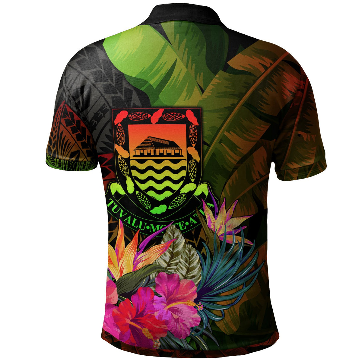Tuvalu Polynesian Custom Polo Shirt Hibiscus and Banana Leaves - Polynesian Pride