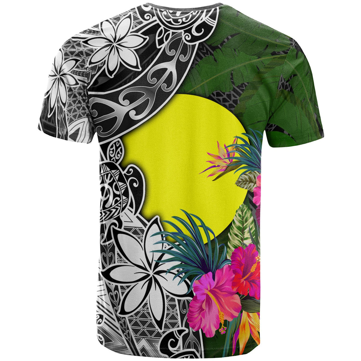 Palau T Shirt Turtle Plumeria Banana Leaf - Polynesian Pride