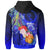 Custom Chuuk Zip up Hoodie Humpback Whale with Tropical Flowers (Blue) - Polynesian Pride