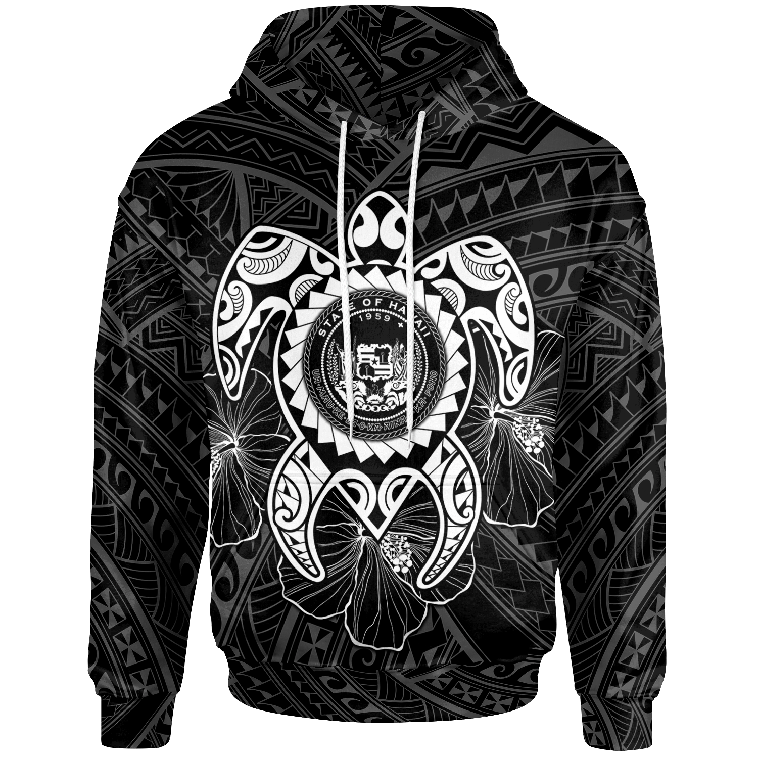 Hawaii Polynesian Hoodie Vintage Polynesian Turtle (White) Unisex White - Polynesian Pride