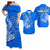 Custom Polynesian Matching Dress And Shirt with Tribal Hammerhead Shark Blue LT6 Art - Polynesian Pride