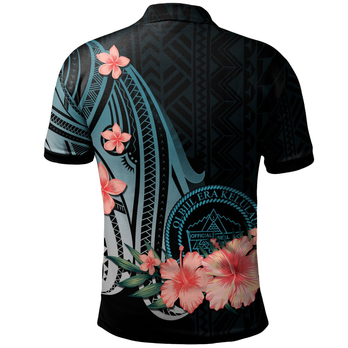 Palau Custom Polo Shirt Turquoise Polynesian Hibiscus Pattern Style - Polynesian Pride