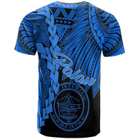 Palau Polynesian Custom T Shirt Tribal Wave Tattoo Blue - Polynesian Pride