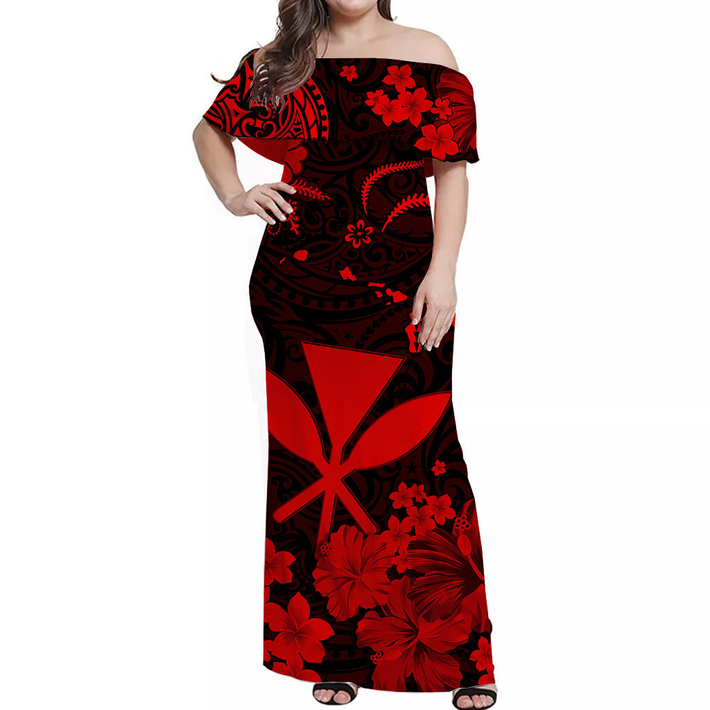 Hawaii Off Shoulder Long Dress Polynesia Red Kanaka Maoli LT13 Women Red - Polynesian Pride