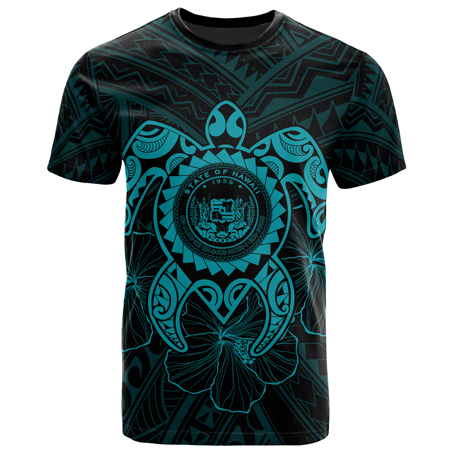 Hawaii Polynesian T Shirt Vintage Polynesian Turtle (Turquoise) Unisex Turquoise - Polynesian Pride