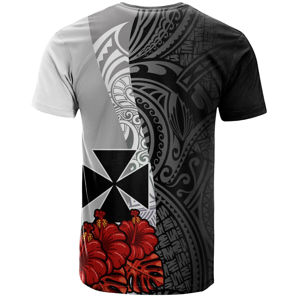 Wallis and Futuna Polynesian Custom T Shirt Coat of Arms With Hibiscus White - Polynesian Pride
