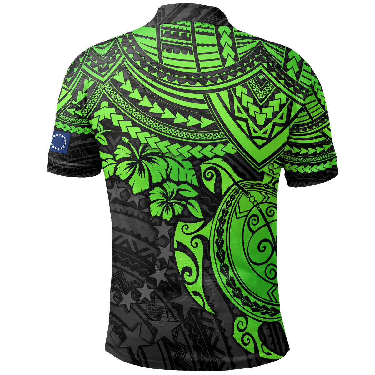 Cook Islands Polo Shirt Kuki Airani Flag Green Turtle Hibiscus - Polynesian Pride