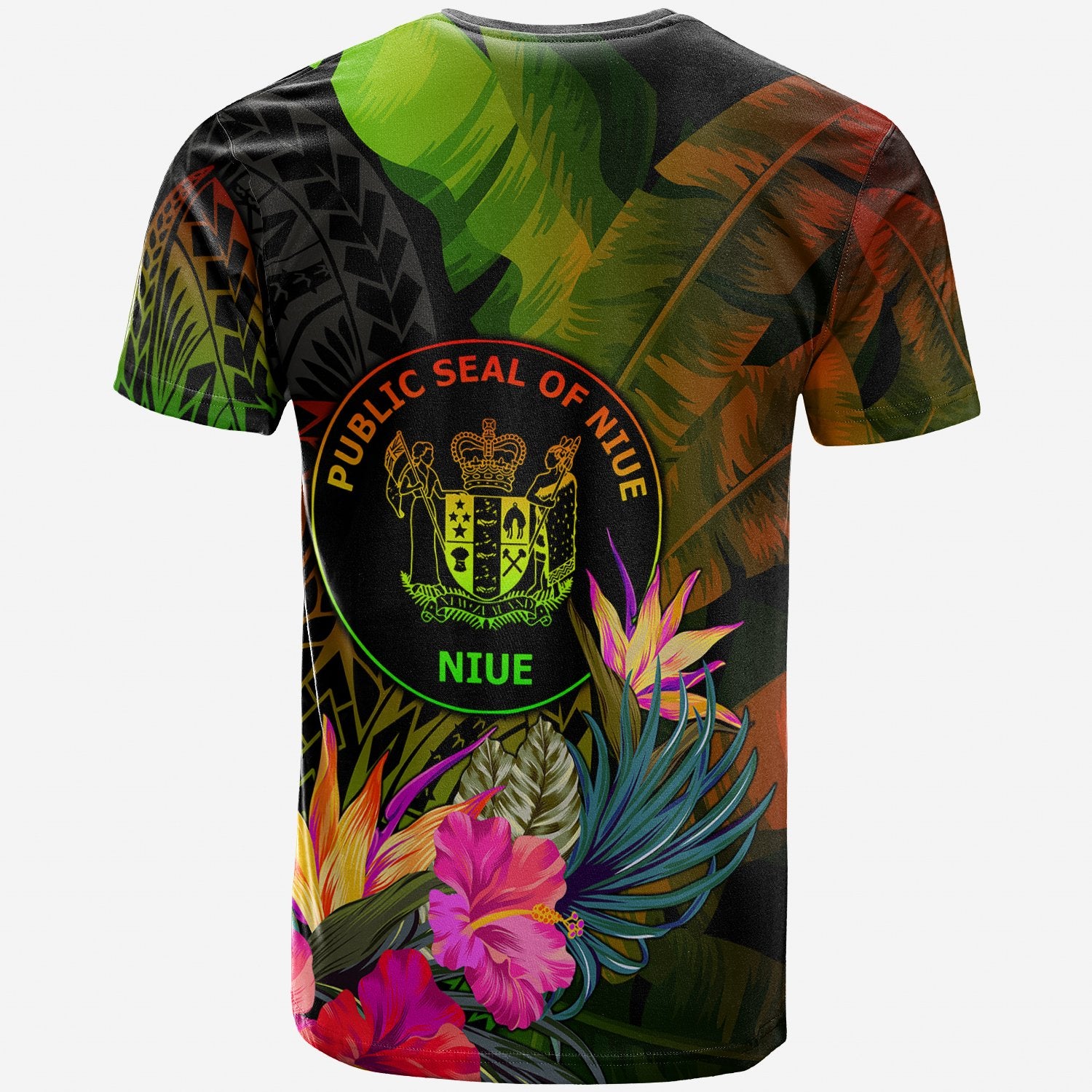 Niue Polynesian Custom T Shirt Hibiscus and Banana Leaves Unisex Reggae - Polynesian Pride