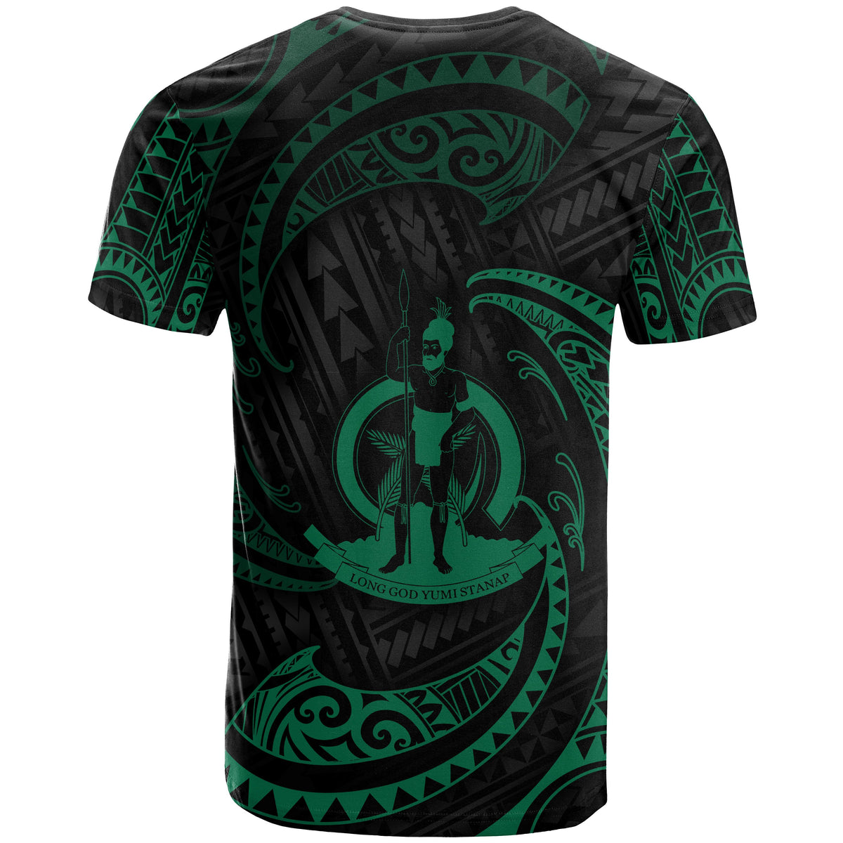 Vanuatu Polynesian All Over T Shirt Green Tribal Wave - Polynesian Pride