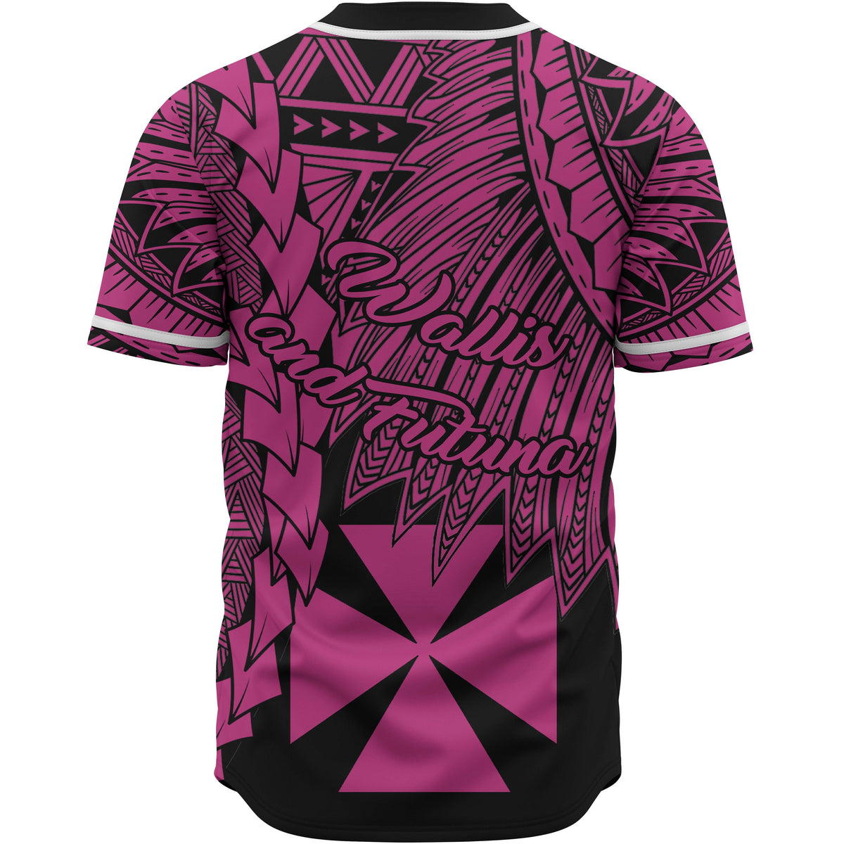 Wallis and Futuna Polynesian Custom Personalised Baseball Shirt - Tribal Wave Tattoo Pink - Polynesian Pride