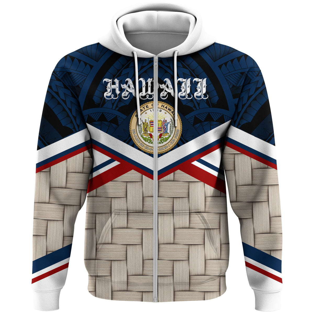 Hawaii Lauhala Coat of Arms Zip Hoodie - Polynesian Pride