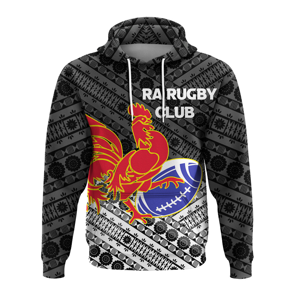 Custom Ra Rugby Club Union Fiji Hoodie Tapa Pattern Black LT12 - Polynesian Pride