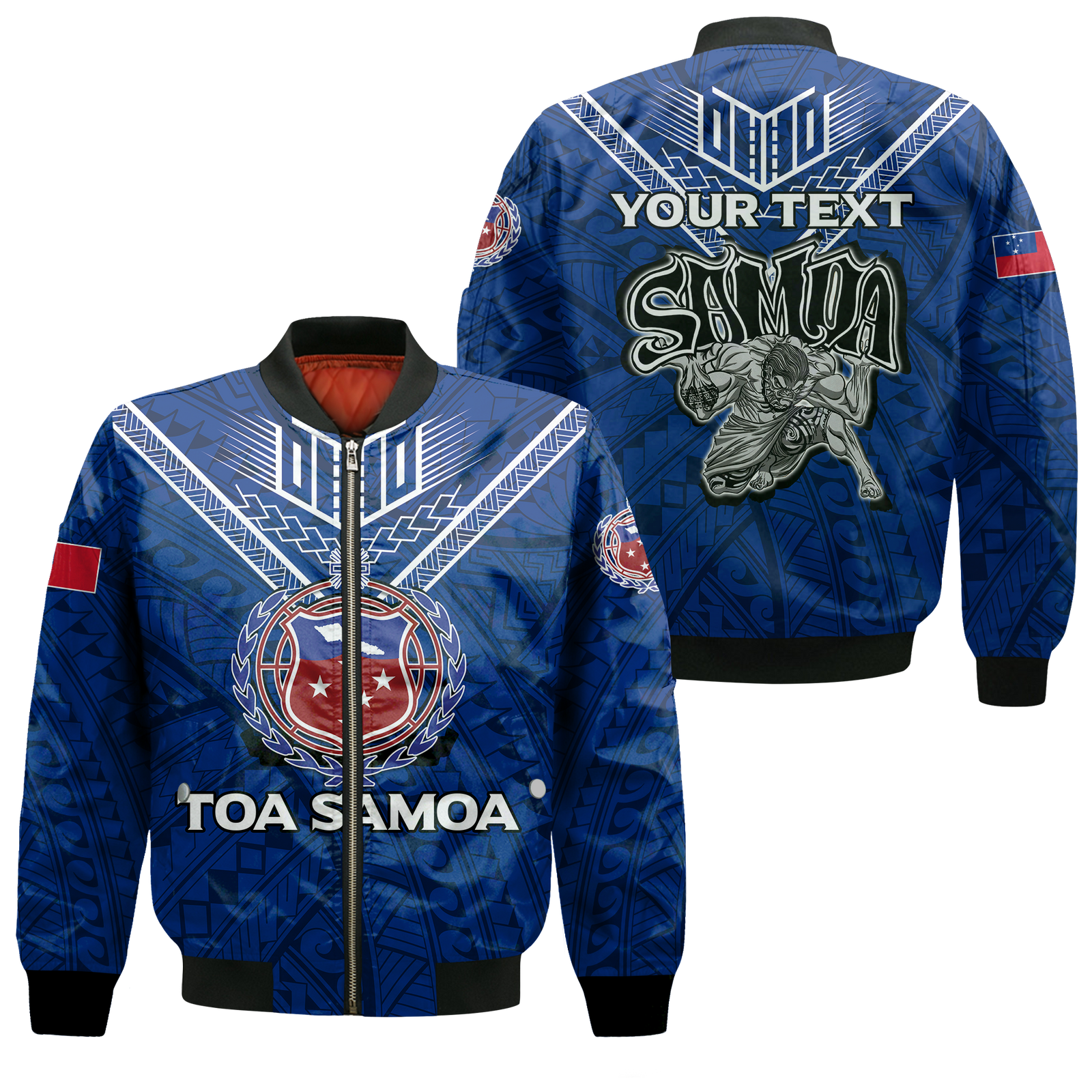 (Custom Personalised) Toa Samoa Rugby Bomber Jacket - Samoan Warrior Pride - LT12 Bomber Jacket Blue - Polynesian Pride