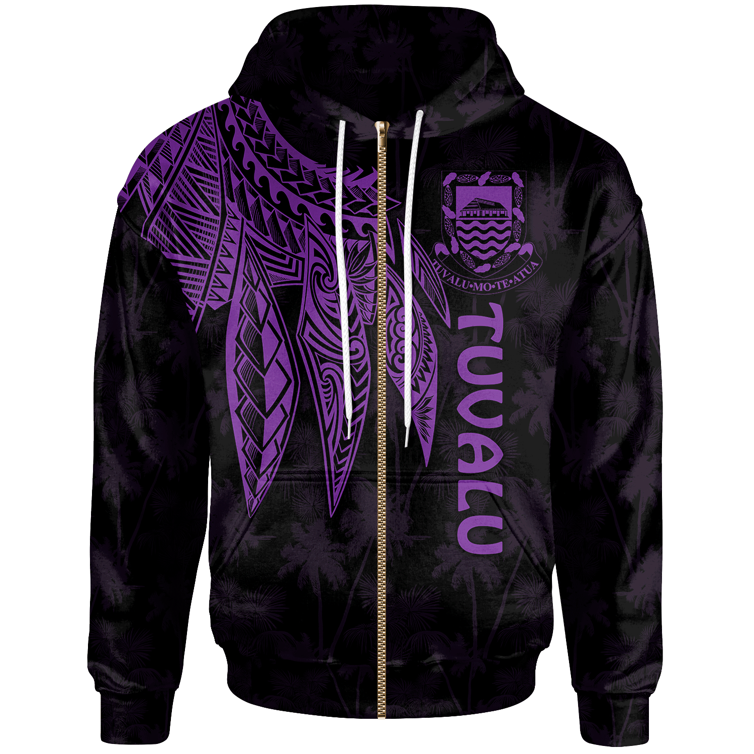 Tuvalu Zip up Hoodie Polynesian Wings (Purple) Unisex Purple - Polynesian Pride