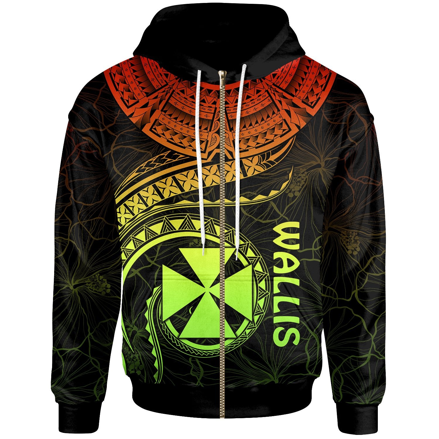 Wallis and Futuna Polynesian Zip up Hoodie Wallis and Futuna Waves (Reggae) Unisex Reggae - Polynesian Pride