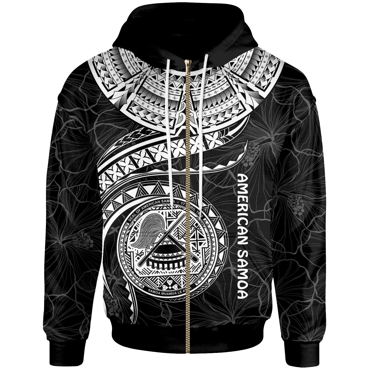 American Samoa Polynesian Zip up Hoodie American Samoan Waves (White) Unisex White - Polynesian Pride