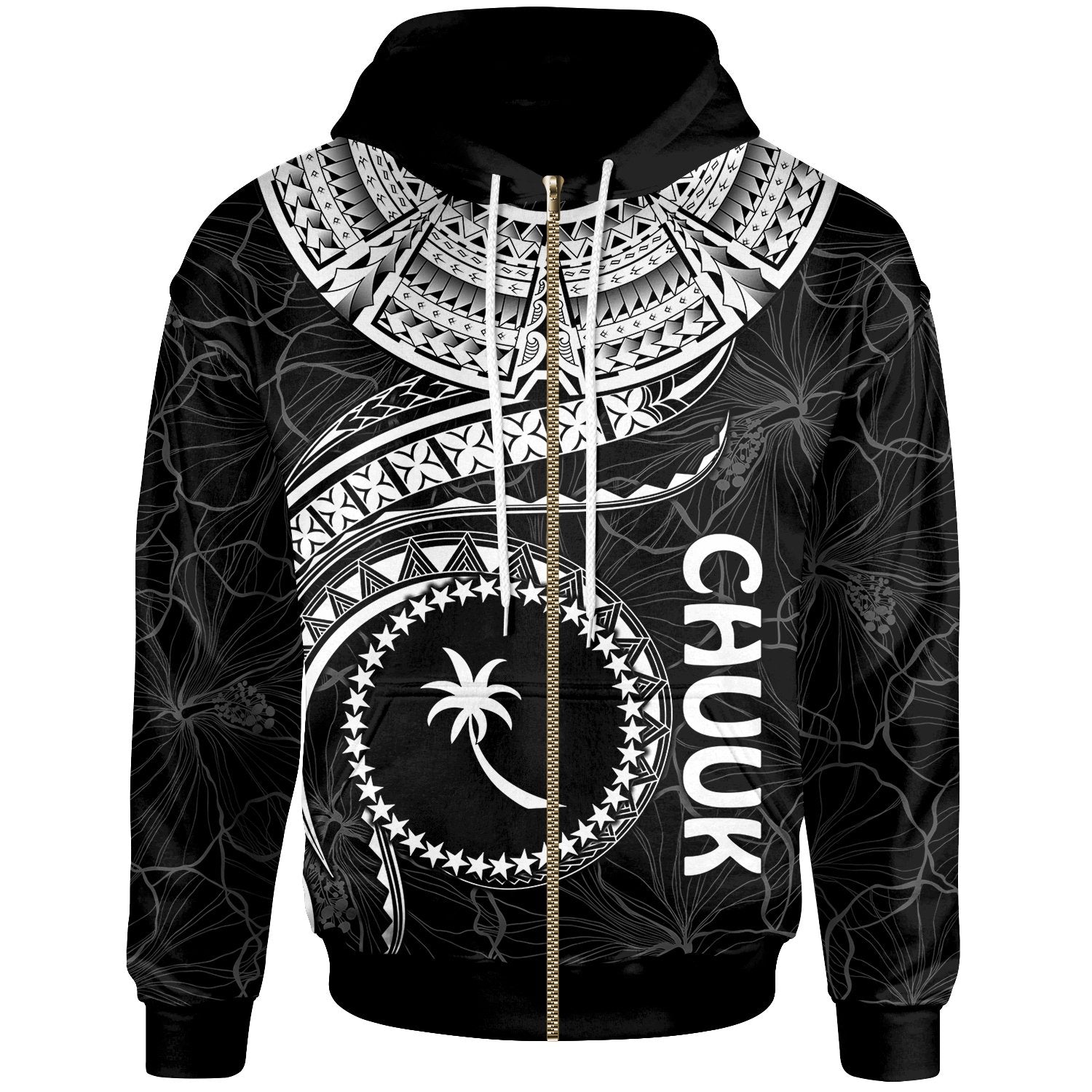 Chuuk Polynesian Zip up Hoodie Chuuk Waves (White) Unisex White - Polynesian Pride