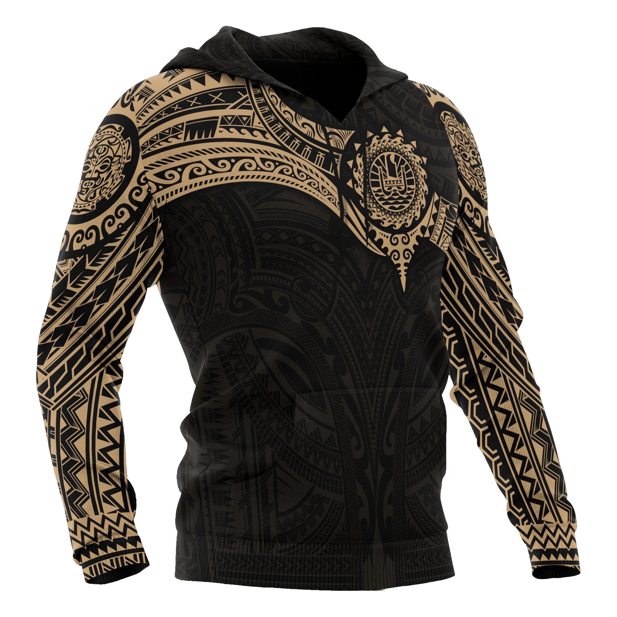 Tahiti Polynesian Hoodie Gold Heart Shield - Polynesian Pride