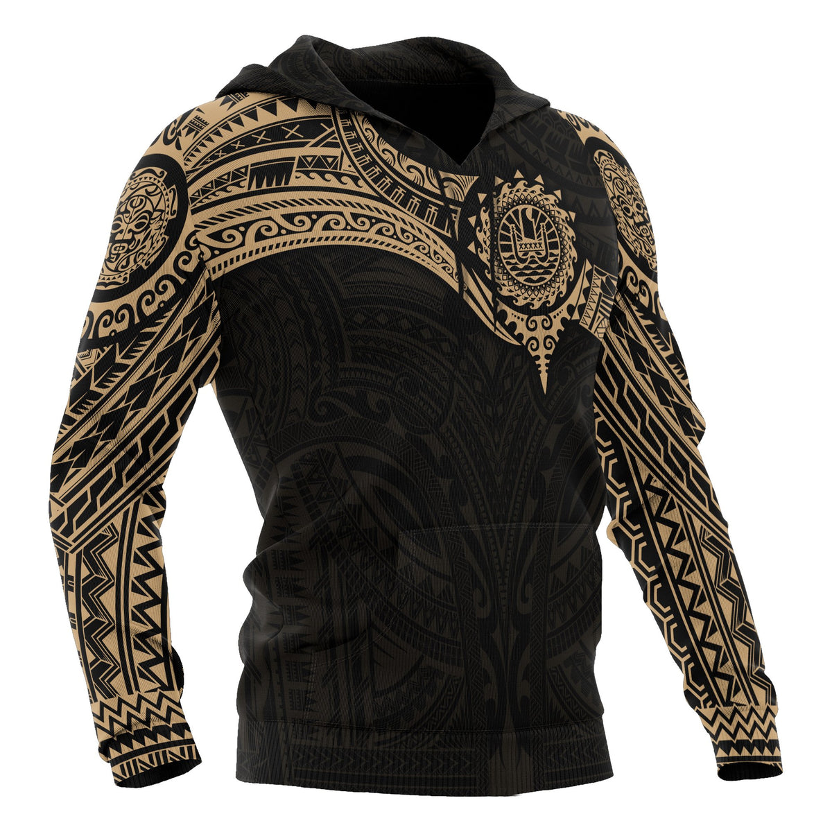 Tahiti Polynesian Hoodie Gold Heart Shield - Polynesian Pride