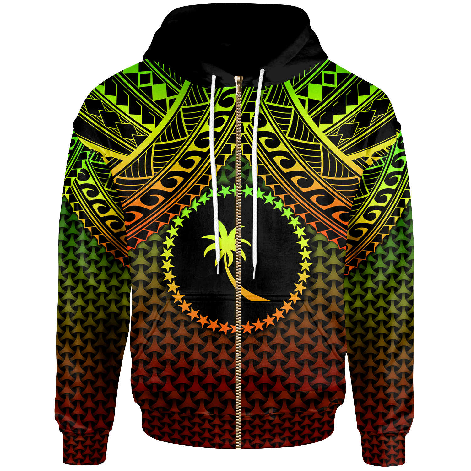 Polynesian Chuuk Custom Zip up Hoodie Reggae Vintage Polynesian Patterns Unisex Reggae - Polynesian Pride