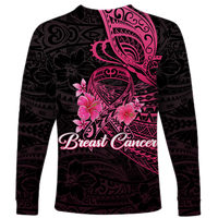 Breast Cancer Pink Ribbon Butterfly Polynesian Black Version Long Sleeve Shirt - LT12 - Polynesian Pride