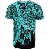 Tonga Polynesian Custom T Shirt Tribal Wave Tattoo Neon Blue - Polynesian Pride